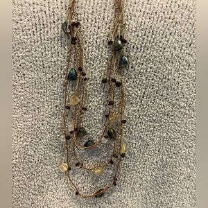 Multi-Strand Beaded Necklace with Amethyst, crystals, metallic stone 11”-14”